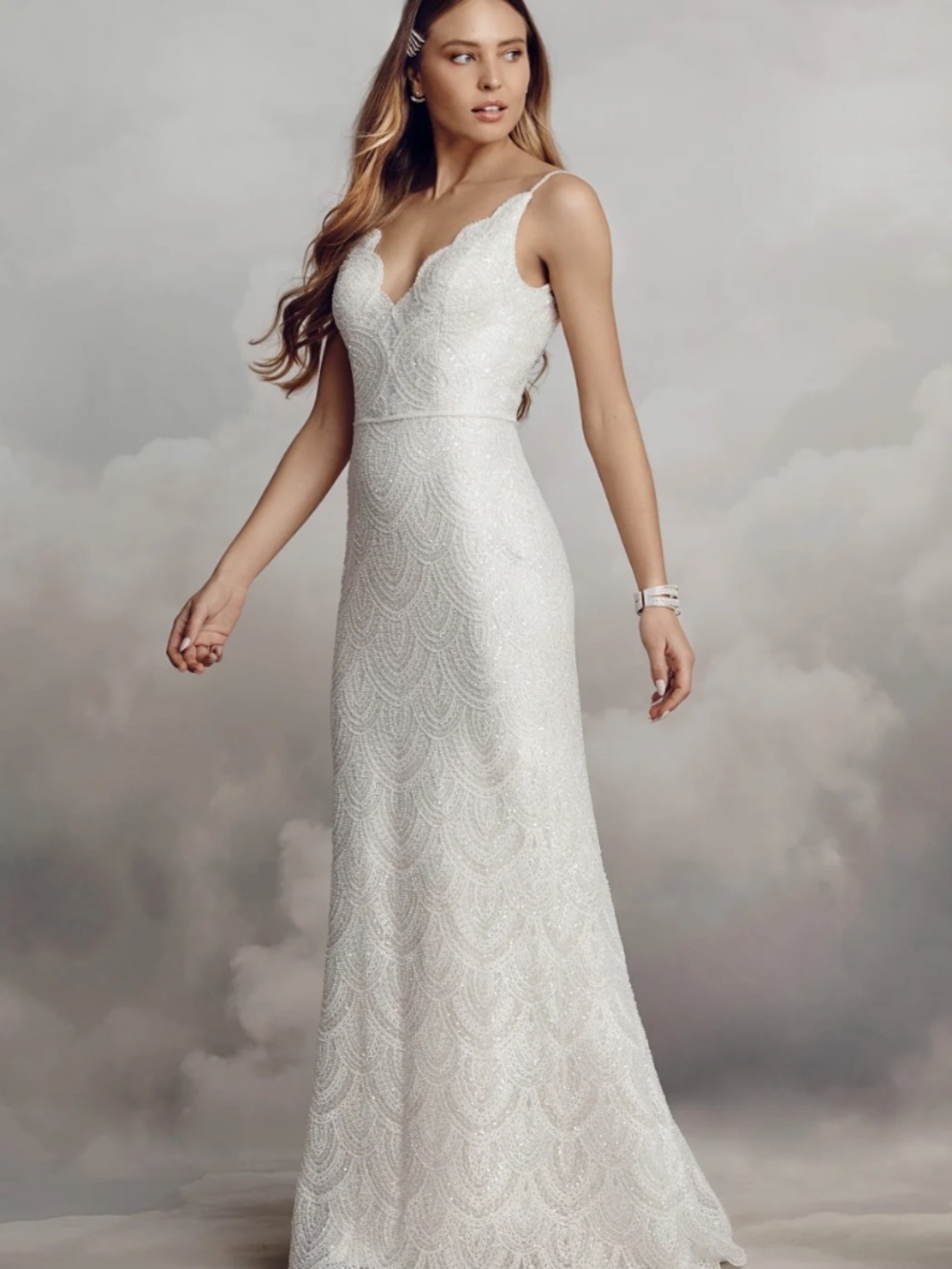 CATHERINE DEANE WEDDING BHLDN BEADED GOWN V NECK DRESS SIZE 6